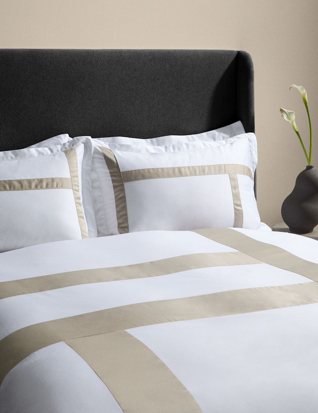 M&S X Kelly Hoppen Sateen Applique Bedding Set - Double (4 ft 6) - Taupe Mix, Taupe Mix
