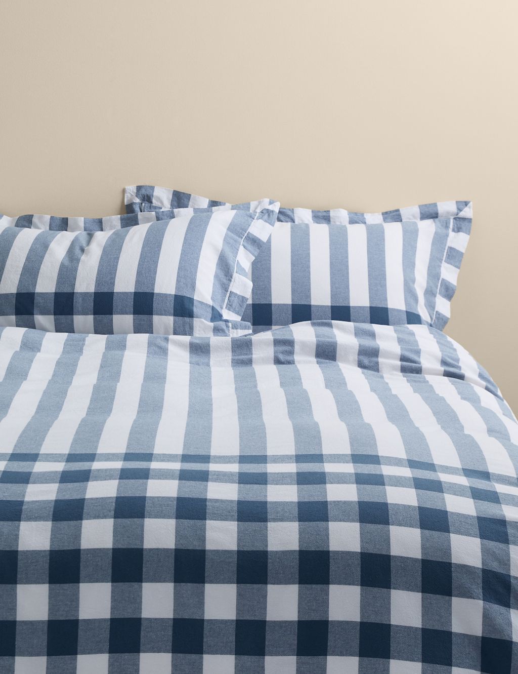 M&S Pure Cotton Striped Gingham Bedding Set - Super King Size (6 ft) - Blue Mix, Blue Mix