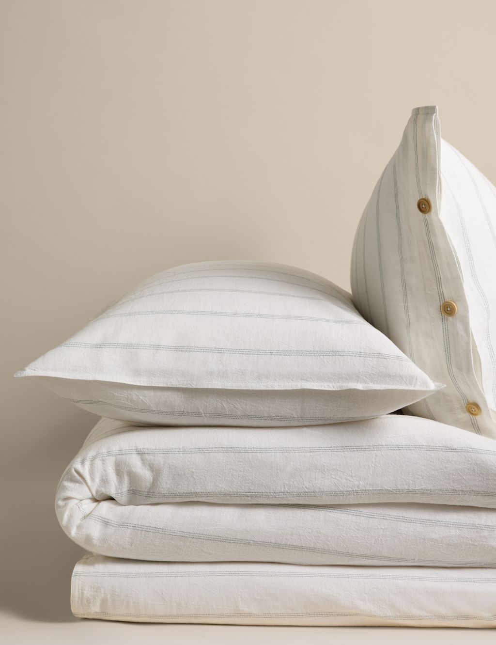 M&S Linen Rich Striped Jacquard Bedding Set - Super King Size (6 ft) - Blue, Blue