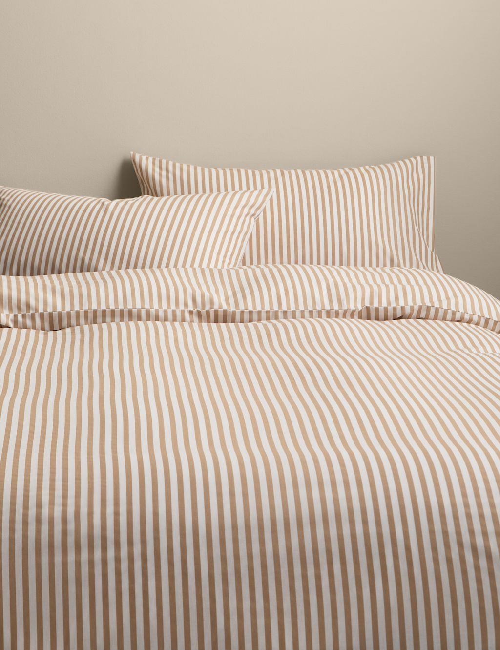 M&S Cotton Blend Simple Stripe Bedding Set - Single (3 ft) - Biscuit, Biscuit
