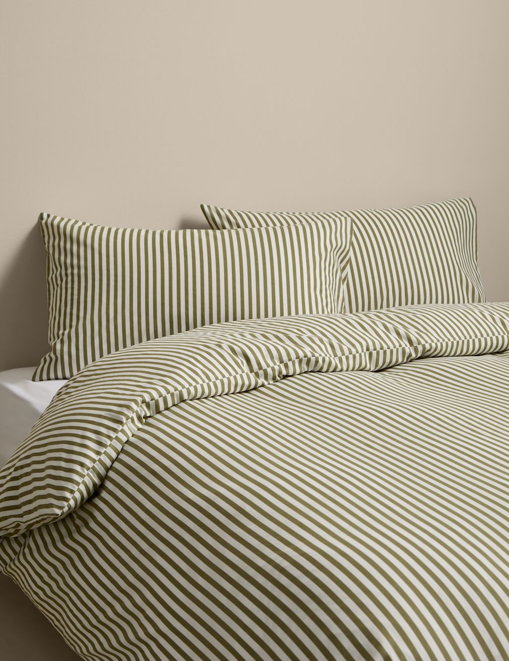 M&S Cotton Blend Simple Stripe Bedding Set - Single (3 ft) - Fern, Fern