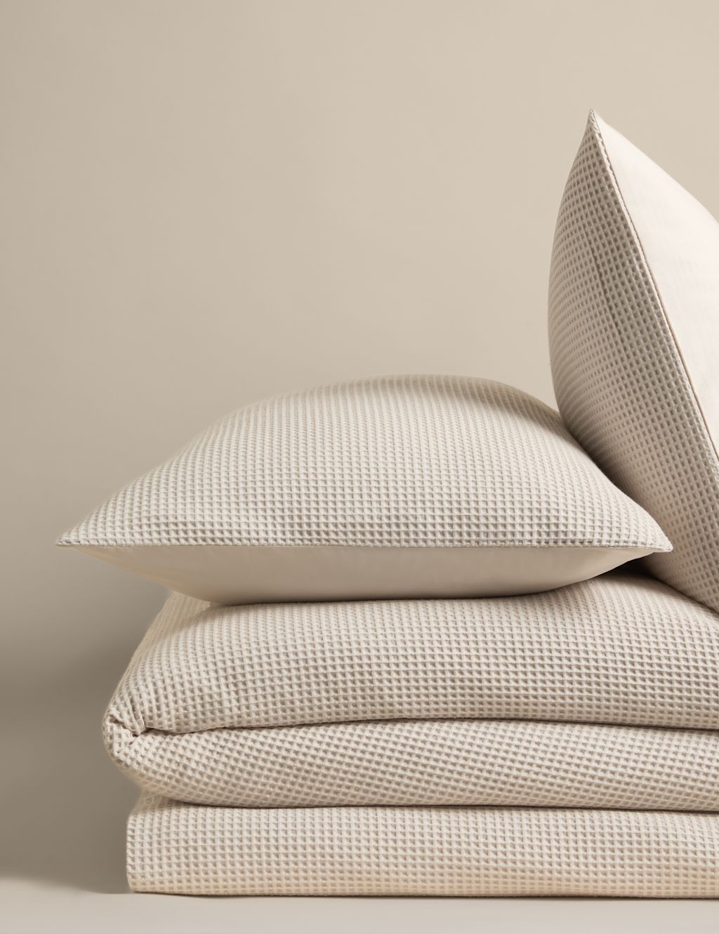 M&S Washed Cotton Waffle Bedding Set - Single (3 ft) - Linen, Linen