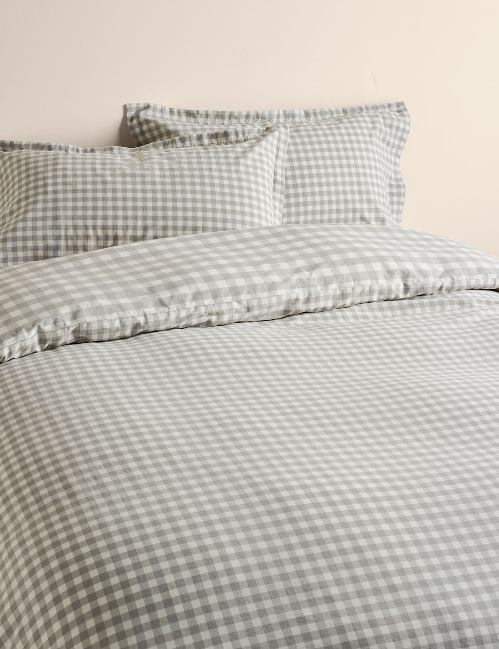 M&S Pure Cotton Gingham Reversible Bedding Set - Super King Size (6 ft) - Marble, Marble