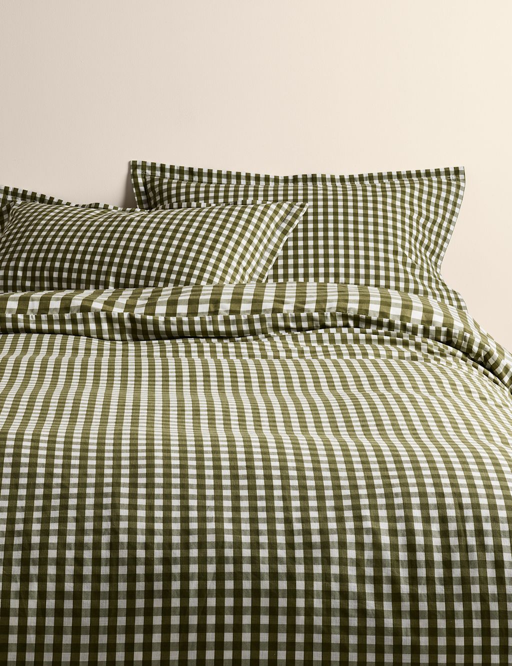 M&S Pure Cotton Gingham Reversible Bedding Set - Super King Size (6 ft) - Fern, Fern
