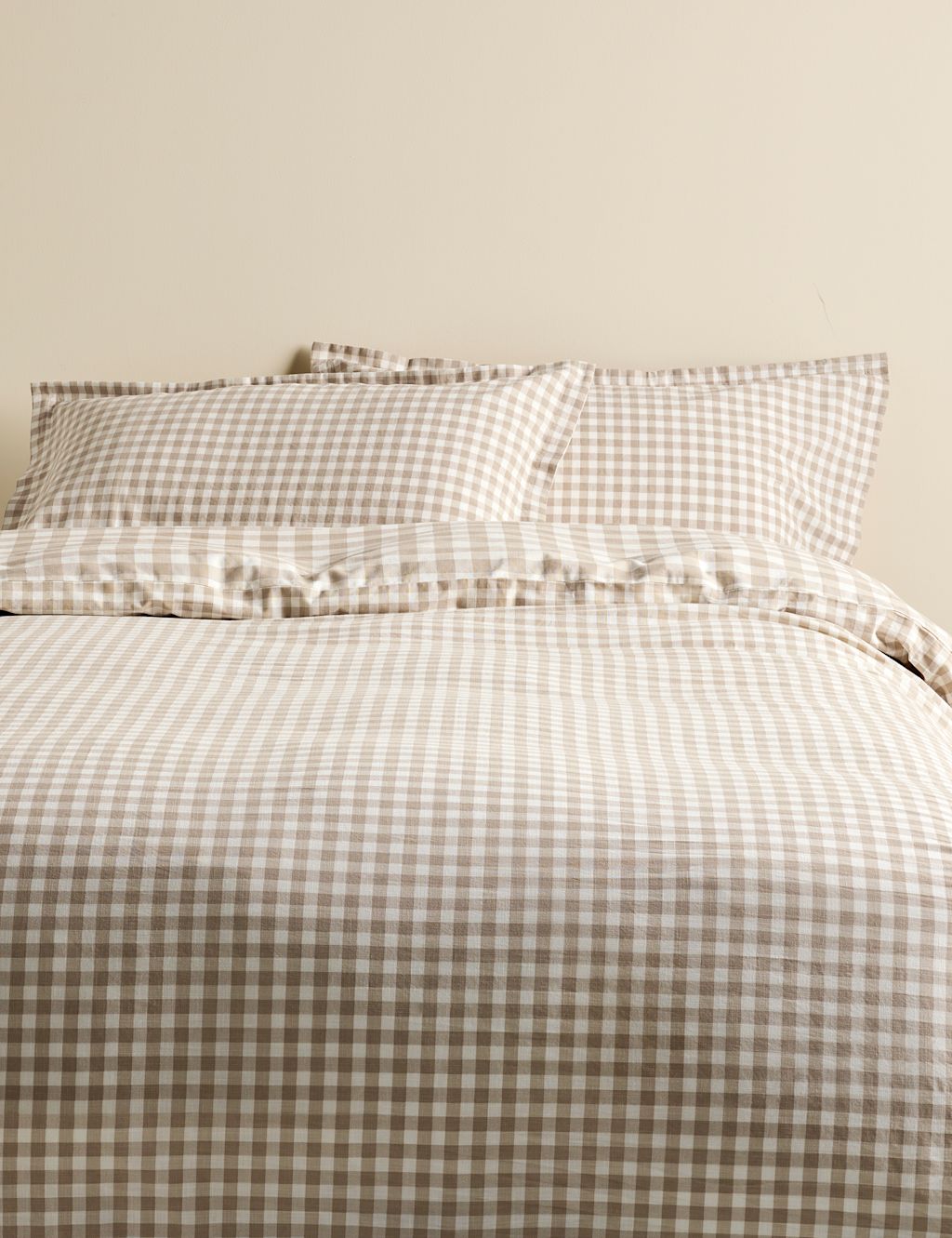 M&S Pure Cotton Gingham Reversible Bedding Set - Double (4 ft 6) - Linen, Linen