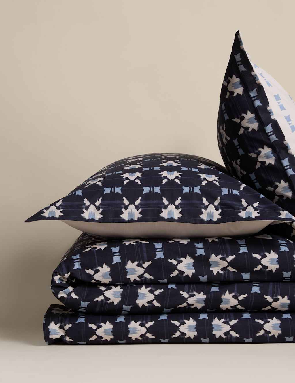 M&S Pure Cotton Geometric Shibori Inspired Bedding Set - Double (4 ft 6) - Navy, Navy