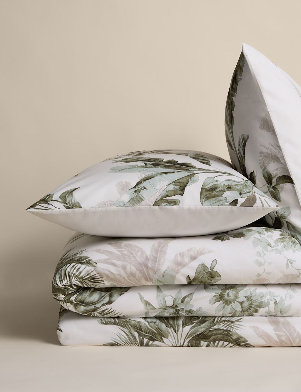 M&S Pure Cotton Botanical Reversible Bedding Set - King Size (5 ft) - Sage Mix, Sage Mix