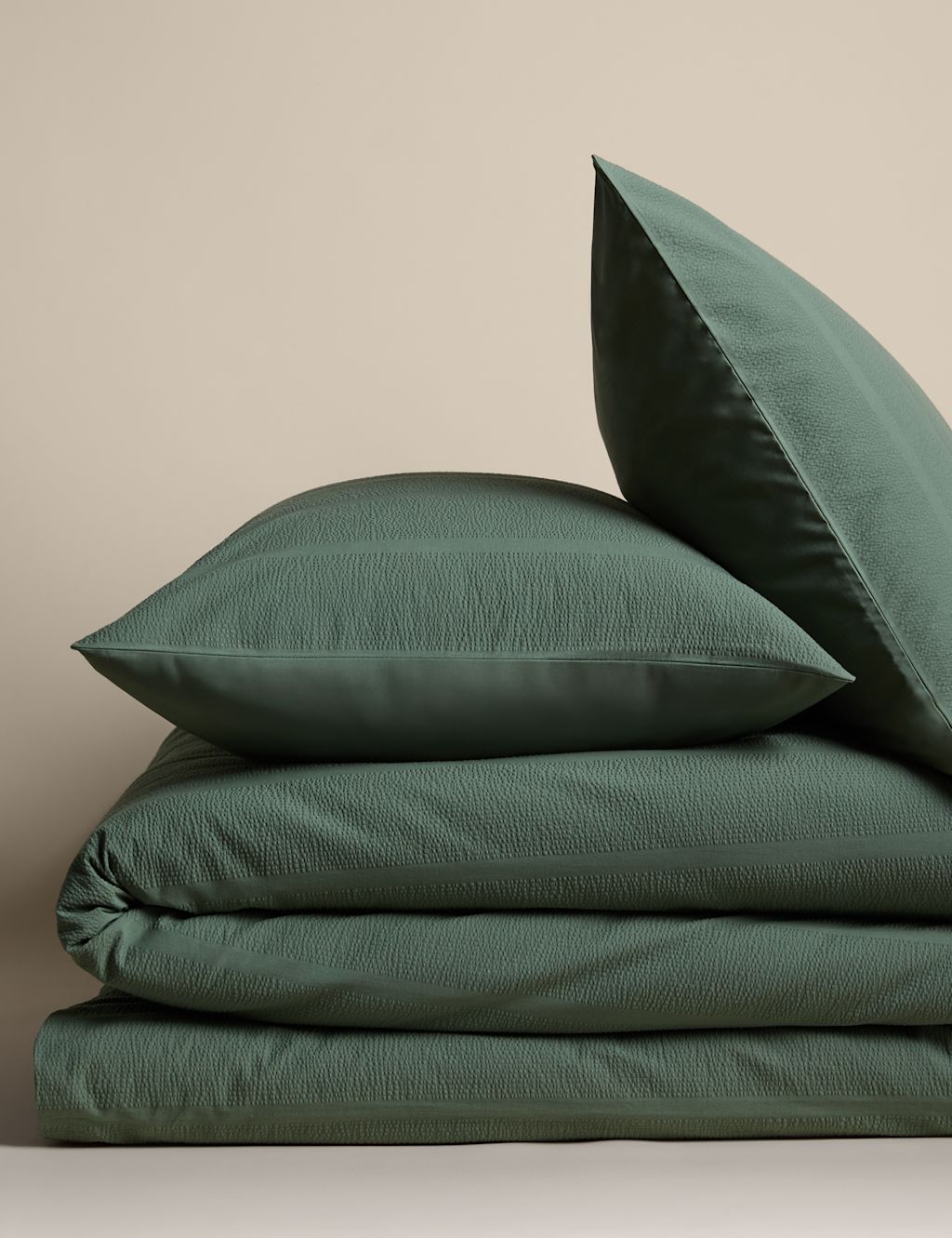 M&S Pure Cotton Striped Seersucker Bedding Set - Single (3 ft) - Smokey Green, Smokey Green