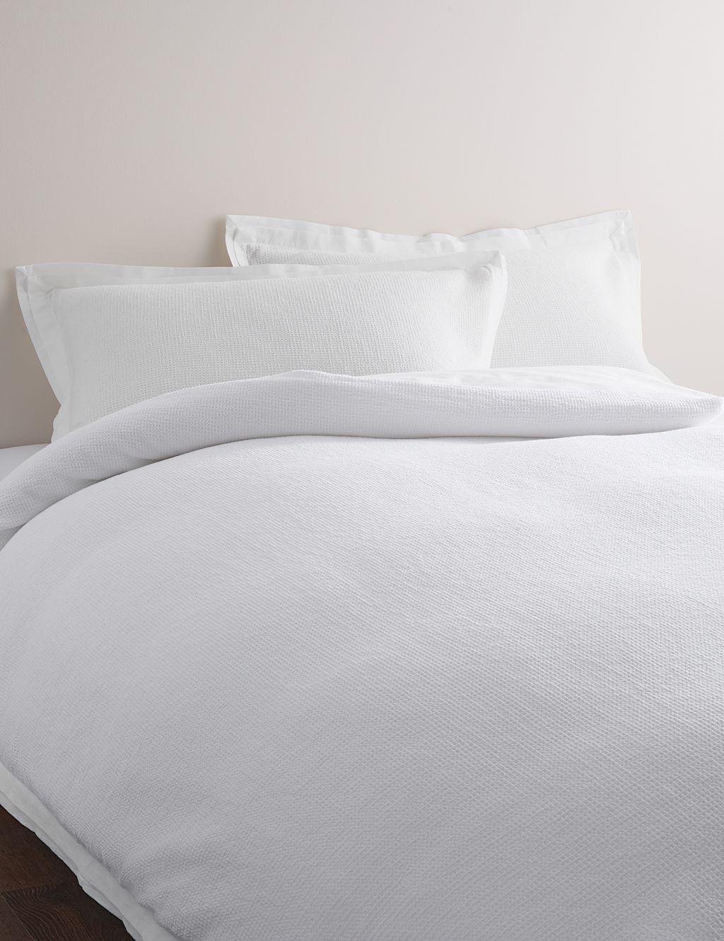 M&S Cotton Rich Waffle Bedding Set - Super King Size (6 ft) - White, White