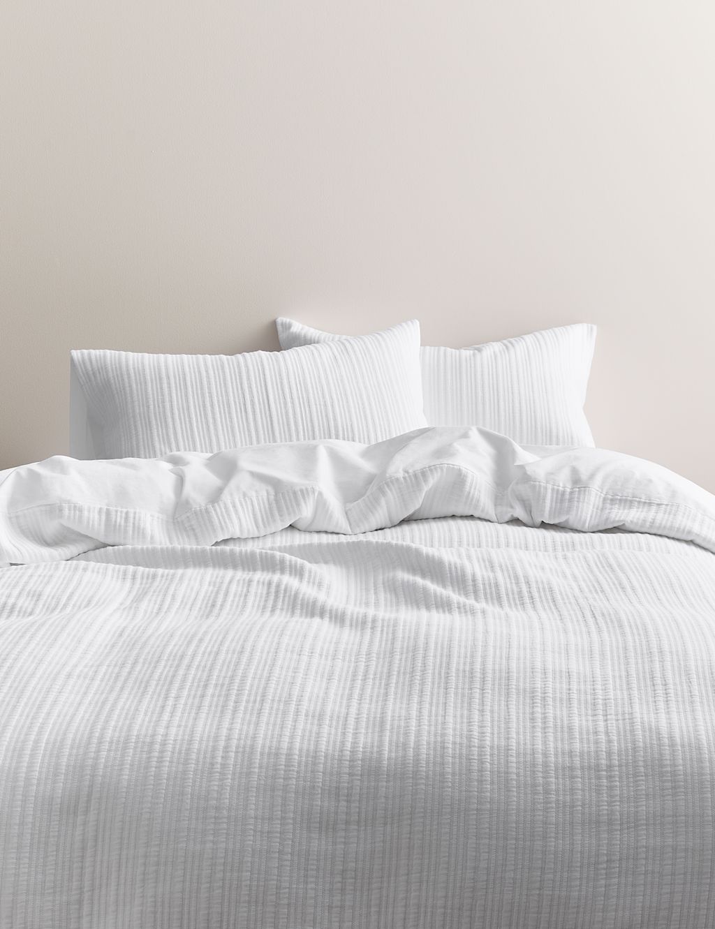 M&S Pure Cotton Ribbed Bedding Set - Super King Size (6 ft) - White, White