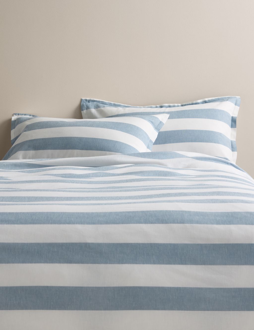 M&S Linen Blend Striped Yarn Dye Bedding Set - King Size (5 ft) - Blue Mix, Blue Mix