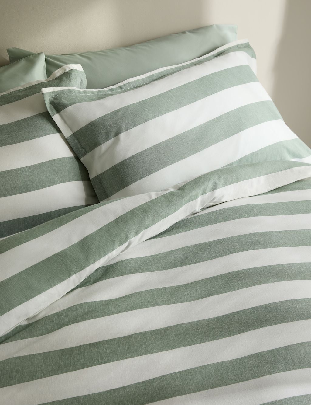 M&S Linen Blend Striped Yarn Dye Bedding Set - Super King Size (6 ft) - Green Mix, Green Mix