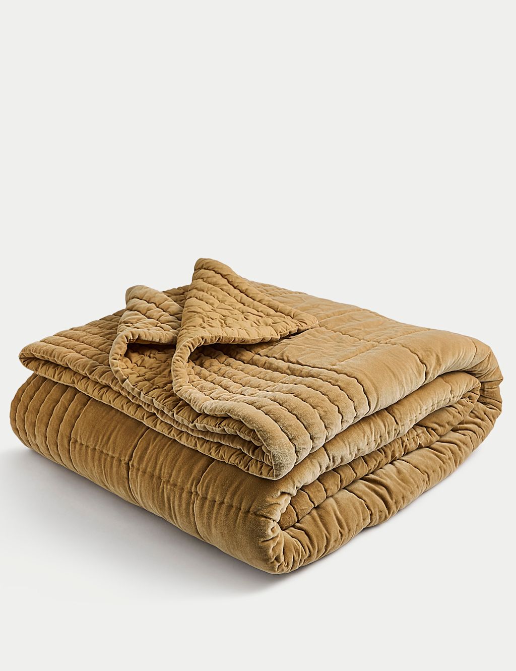 M&S Cotton Velvet Quilted Bedspread - Large - Double - Gold, Gold