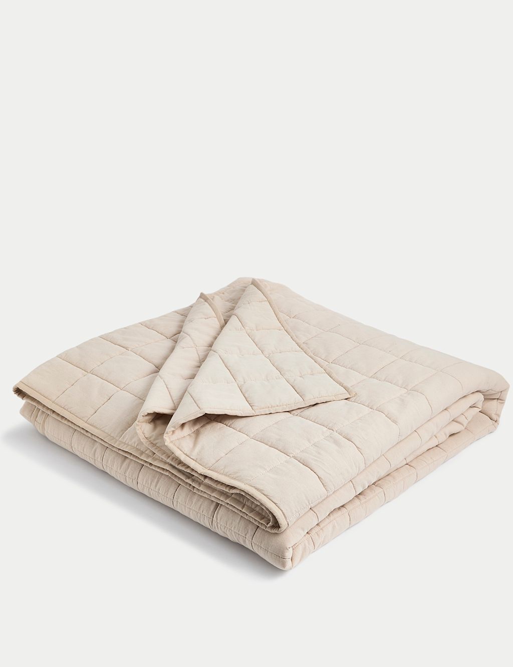 M&S Cotton Rich Quilted Throw - Large - Double - Neutral, Neutral