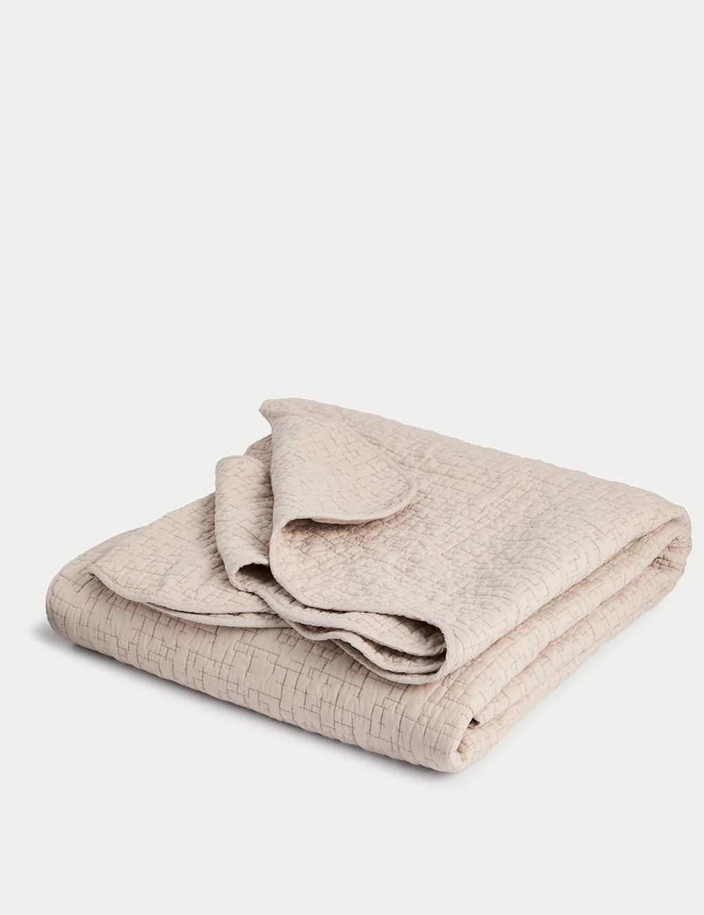 M&S Pure Cotton Quilted Scallop Bedspread - Large - Double - Neutral, Neutral