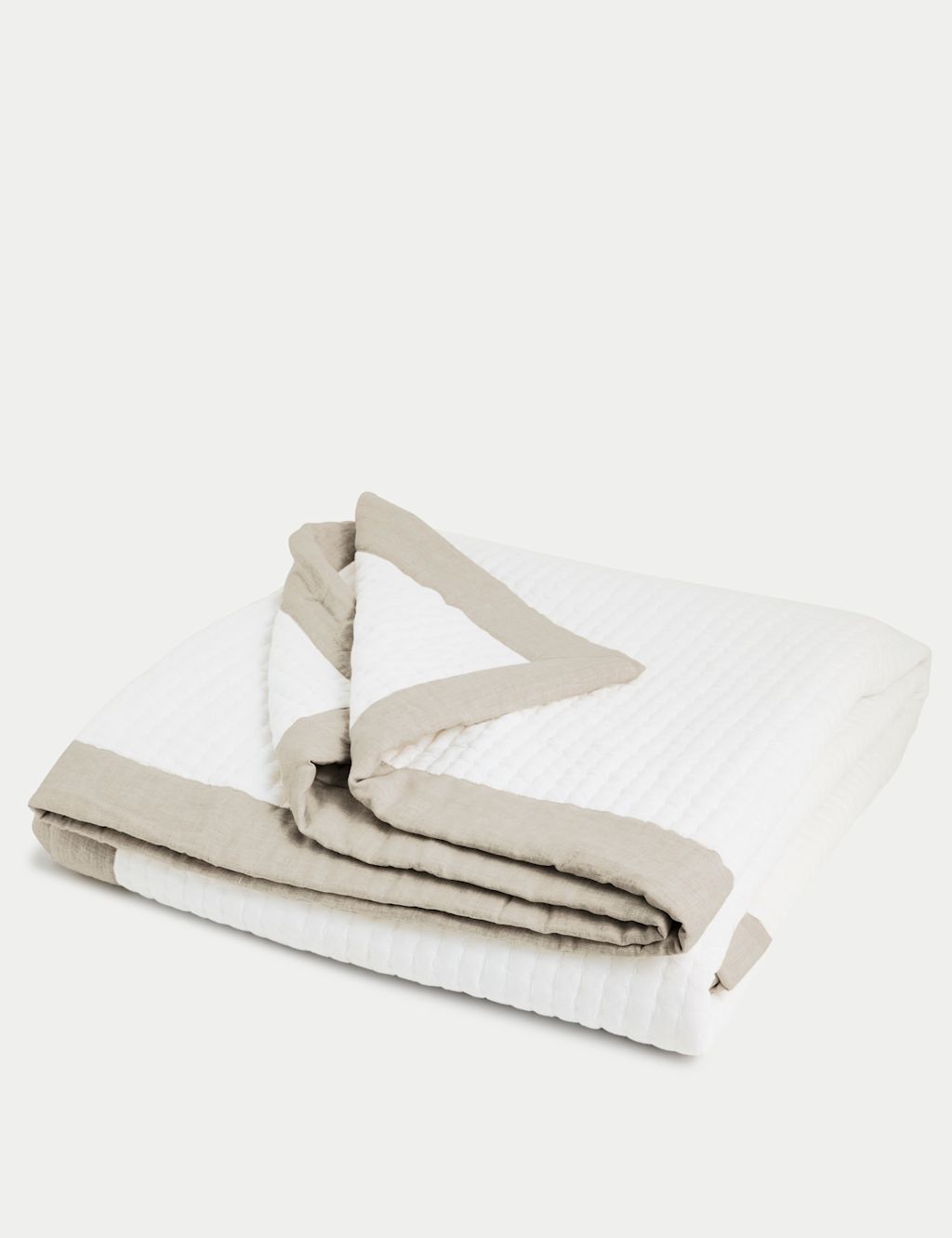 M&S Cotton Linen Border Bedspread - Large - Double - Neutral, Neutral