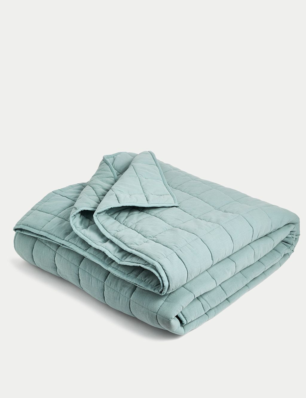 M&S Cotton Rich Quilted Bedspread with Linen - XL - King Size - Sage, Sage
