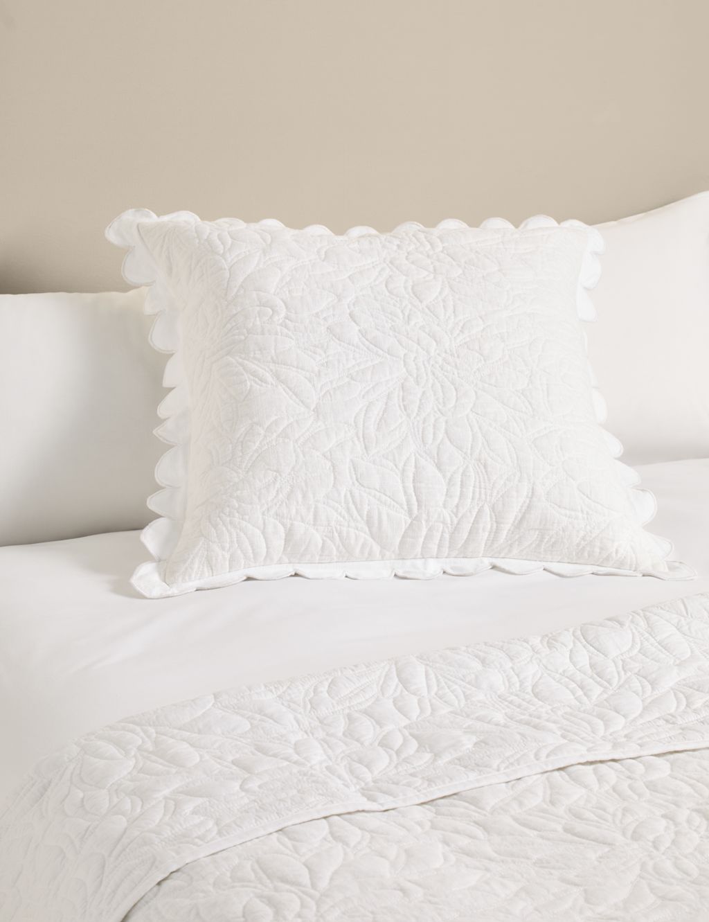 M&S Pure Cotton Floral Large Decorative Cushion - White, White
