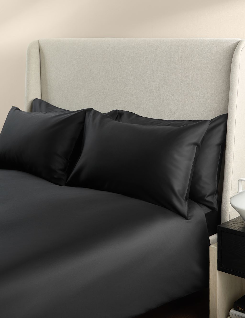 M&S X Kelly Hoppen 500 Thread Count Pure Cotton Sateen Bedding Set - Super King Size (6 ft) - Black, Black