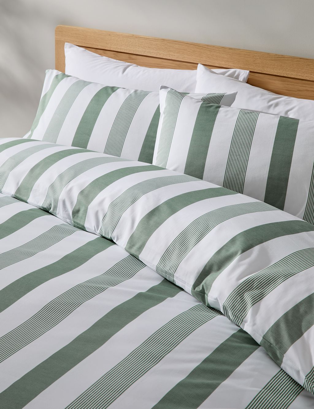 M&S Pure Cotton Hadley Striped Bedding Set - Super King Size (6 ft) - Green Mix, Green Mix