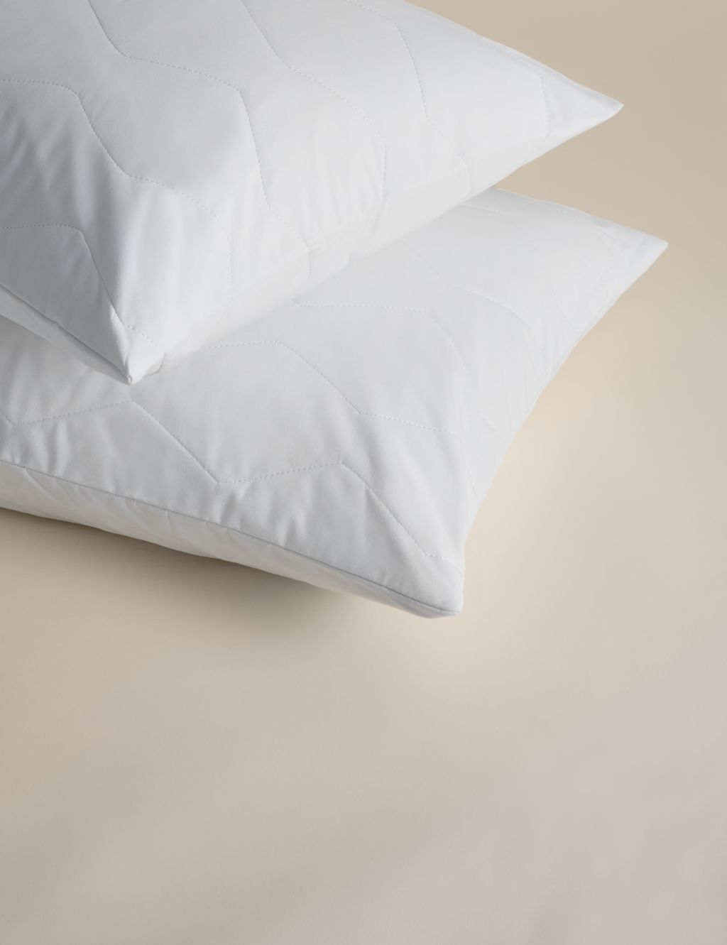 M&S 2 Pack Pure Cotton Quilted Pillow Protectors - White, White