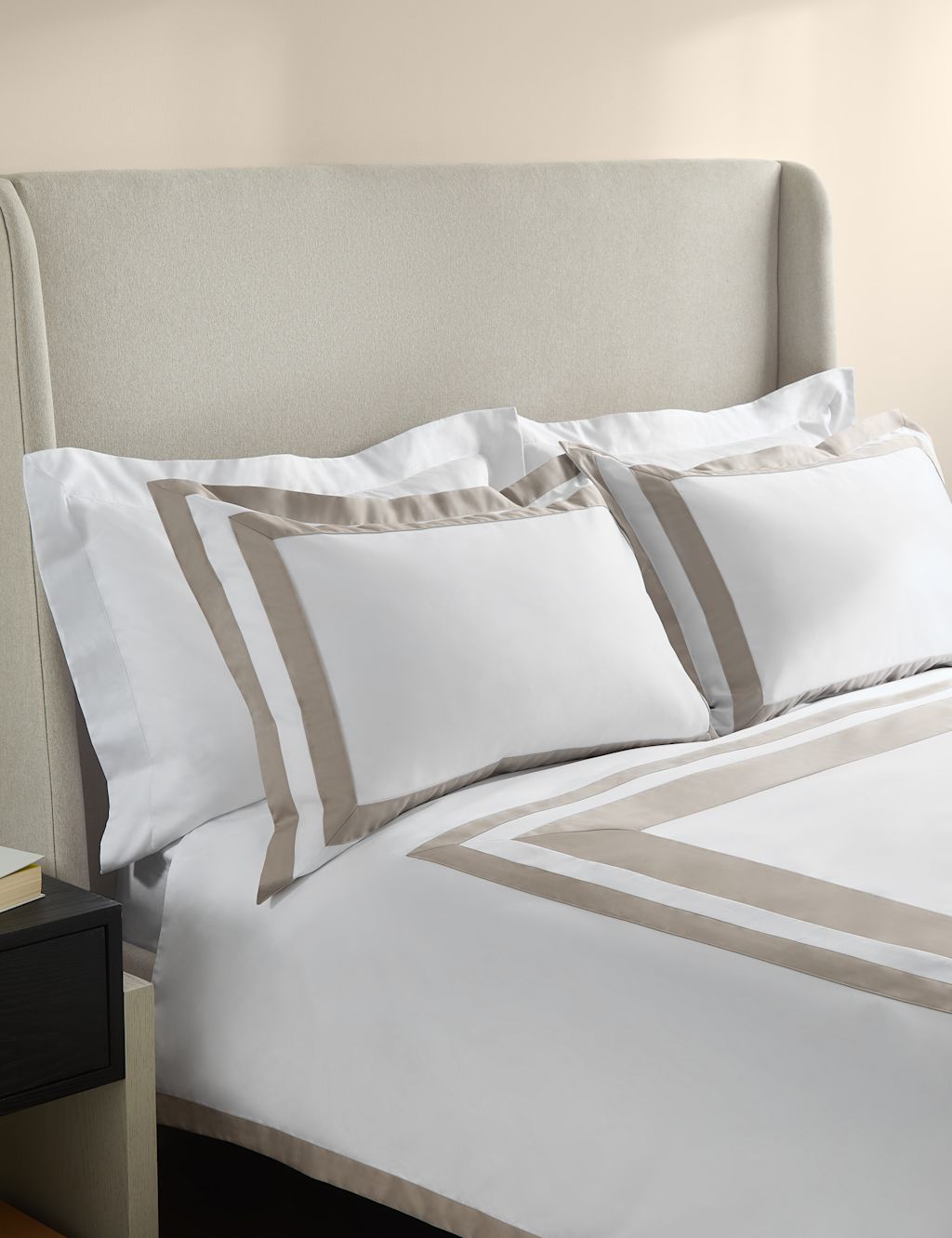 M&S X Kelly Hoppen Pure Cotton Double Border Bedding Set - Super King Size (6 ft) - Taupe Mix, Taupe Mix