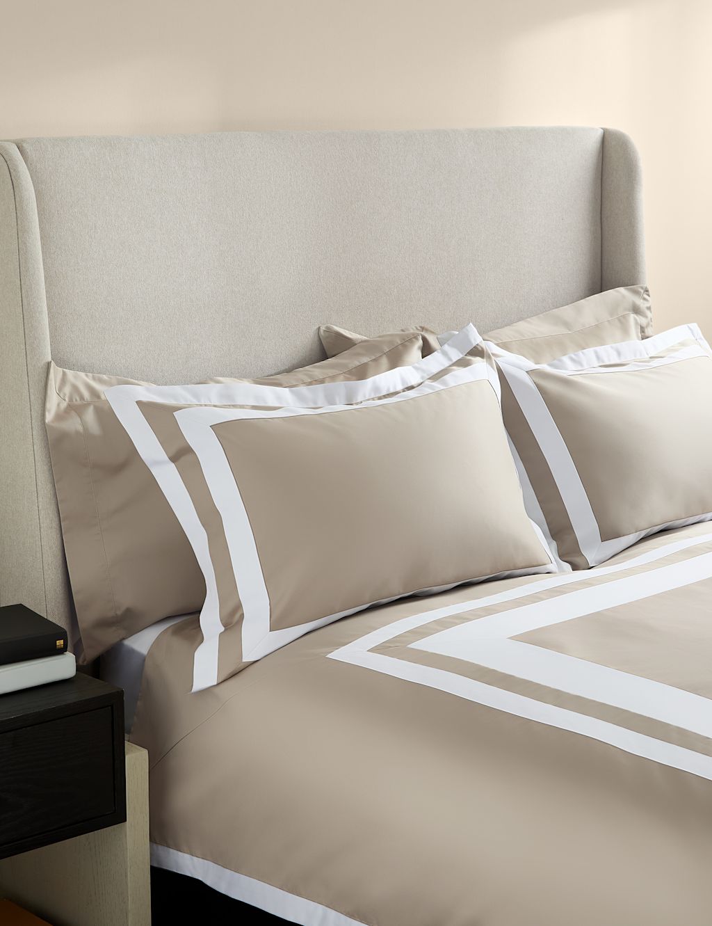 M&S X Kelly Hoppen Pure Cotton Double Border Bedding Set - Super King Size (6 ft) - Taupe, Taupe