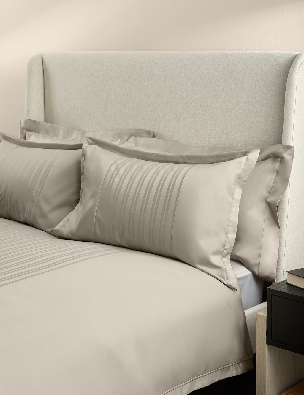 M&S X Kelly Hoppen Pure Cotton Jacquard Striped Bedding Set - King Size (5 ft) - Taupe, Taupe
