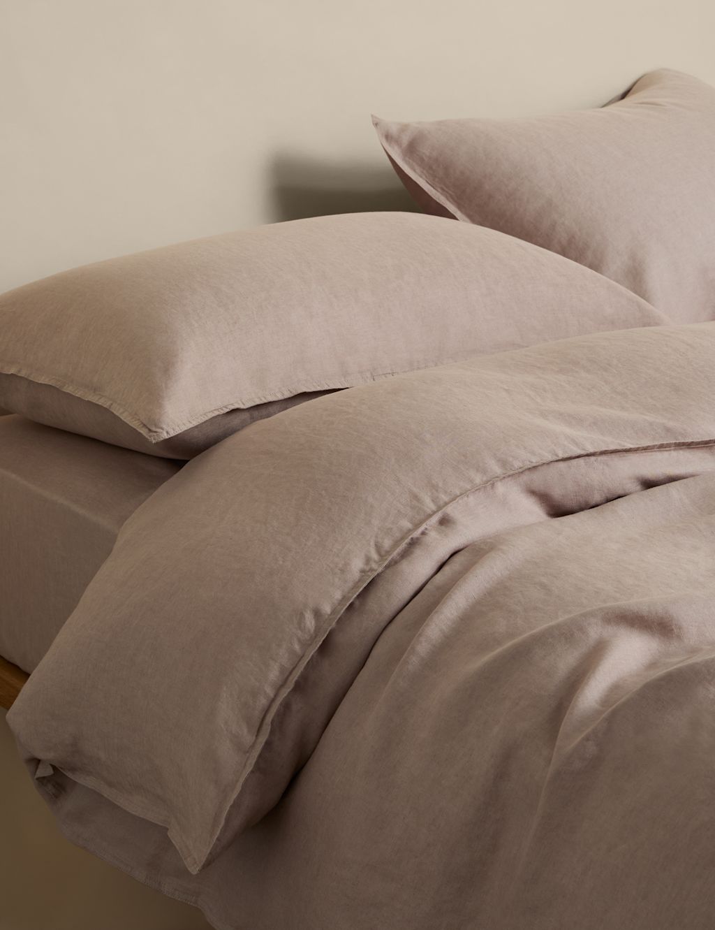 M&S Pure Linen Bedding Set - Double (4 ft 6) - Putty, Putty