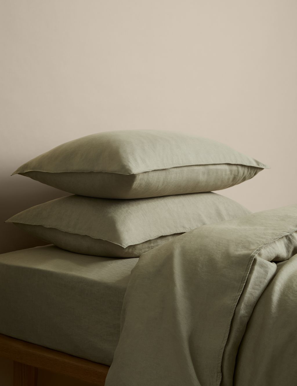 M&S Pure Linen Bedding Set - King Size (5 ft) - Soft Khaki, Soft Khaki
