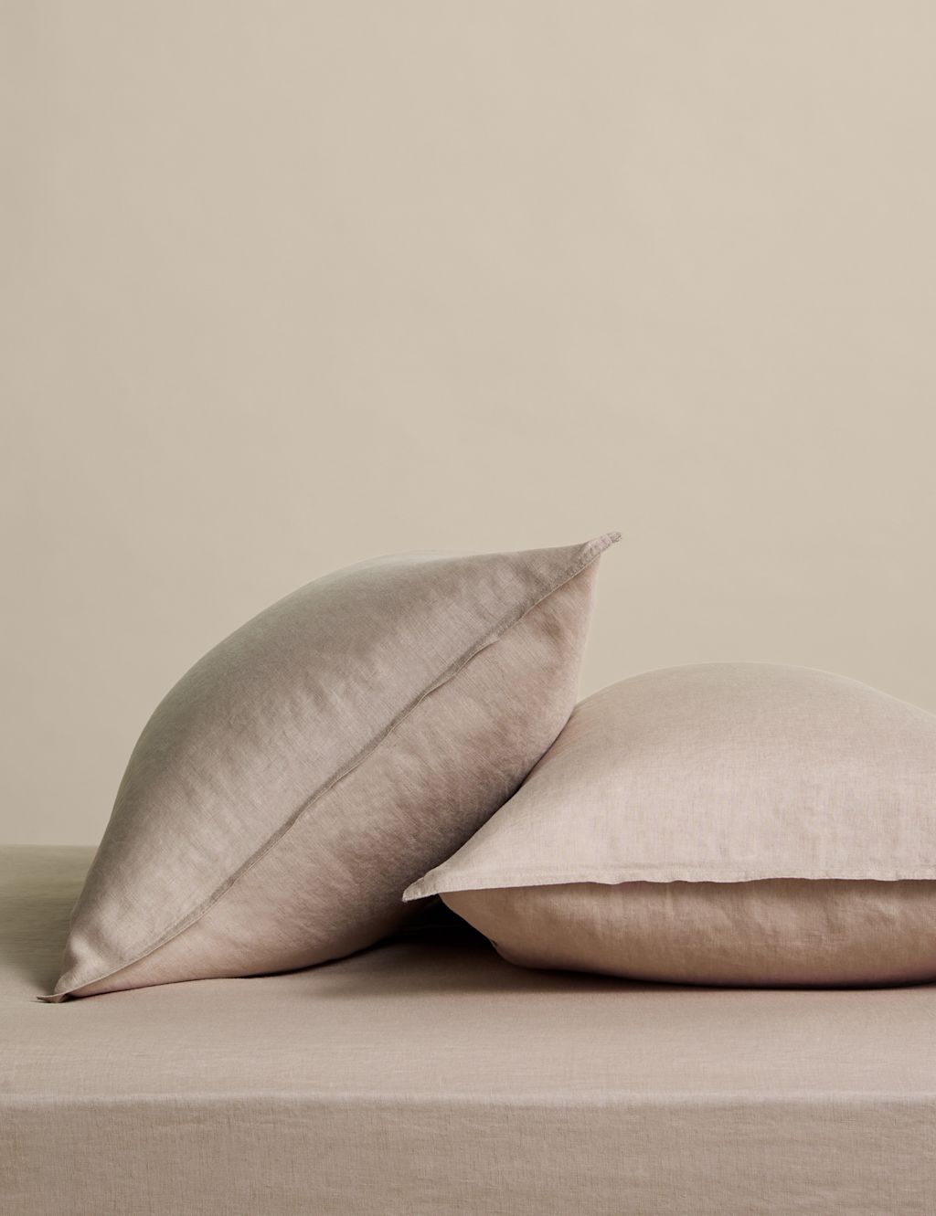 M&S 2 Pack Pure Linen Standard Pillowcases - Putty, Putty