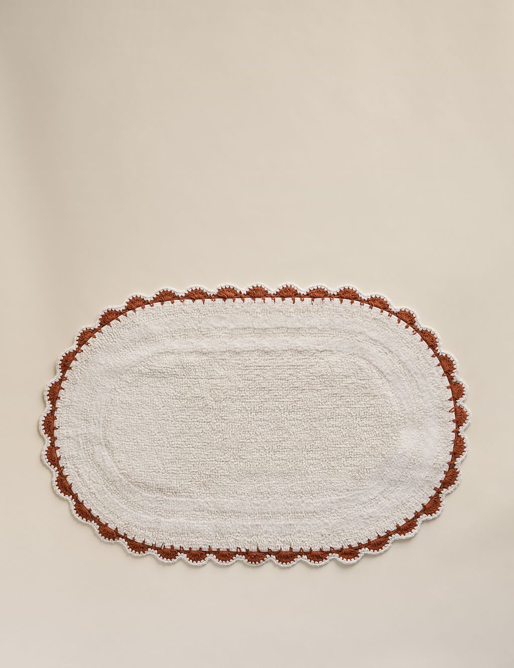 M&S Pure Cotton Scallop Oval Bath Mat - Cream Mix, Cream Mix