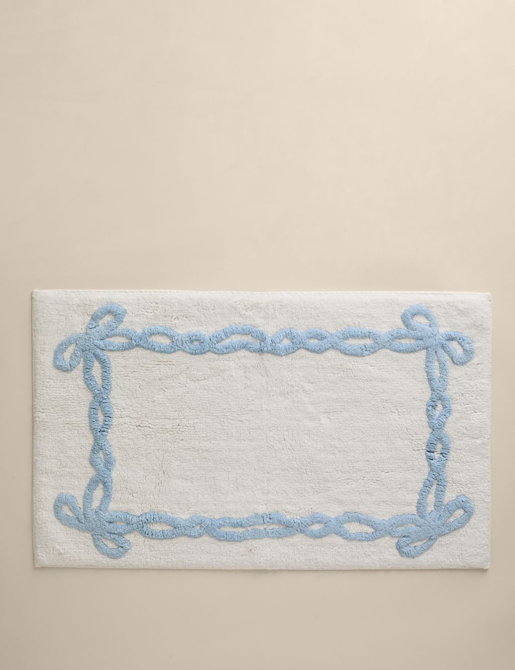 M&S Pure Cotton Bow Bath Mat - Light Blue, Light Blue