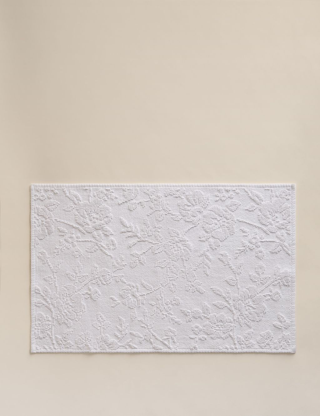 M&S Pure Cotton Floral Bath Mat - White, White