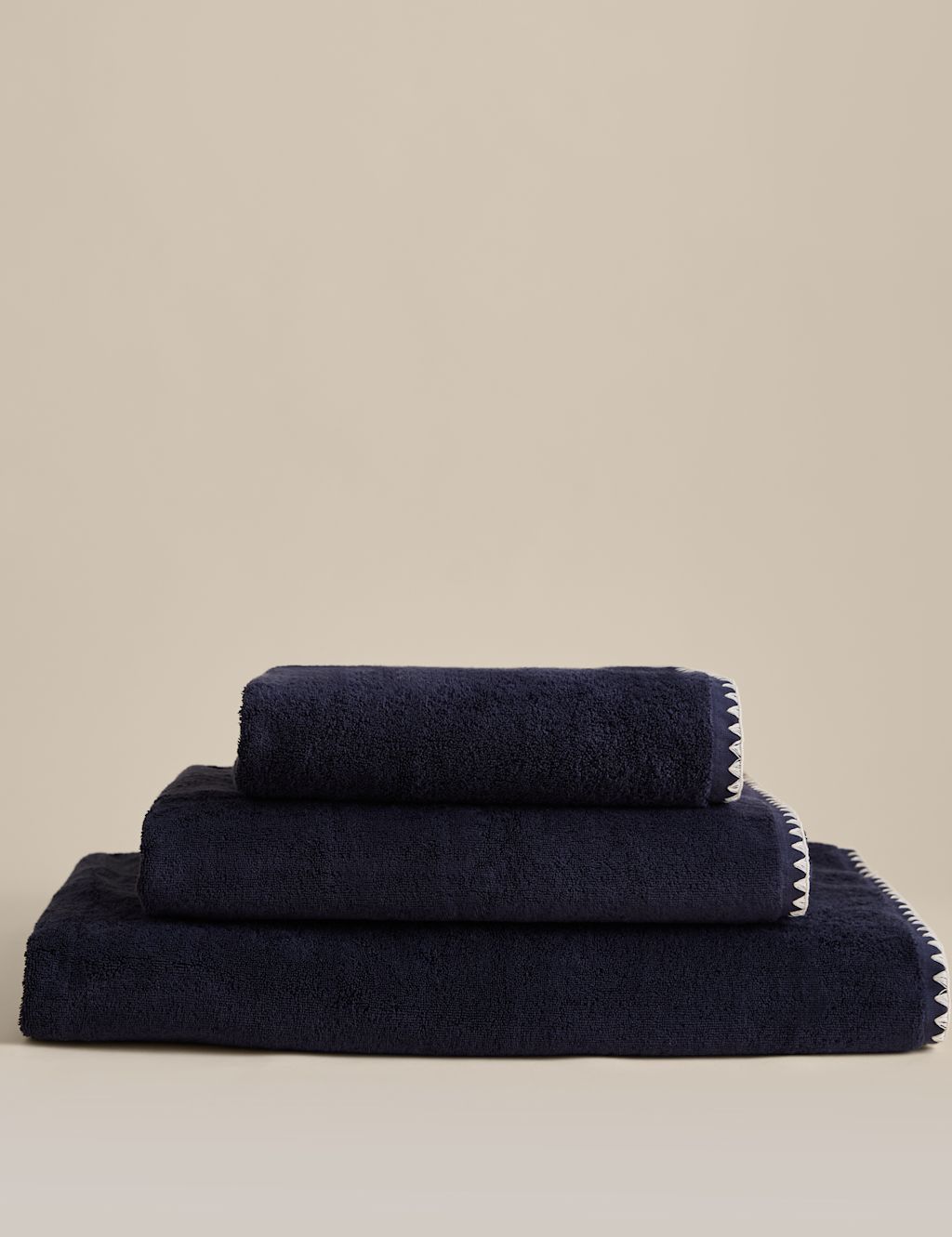 M&S Egyptian Cotton Blanket Stitch Towel - Bath Sheet - Navy, Navy