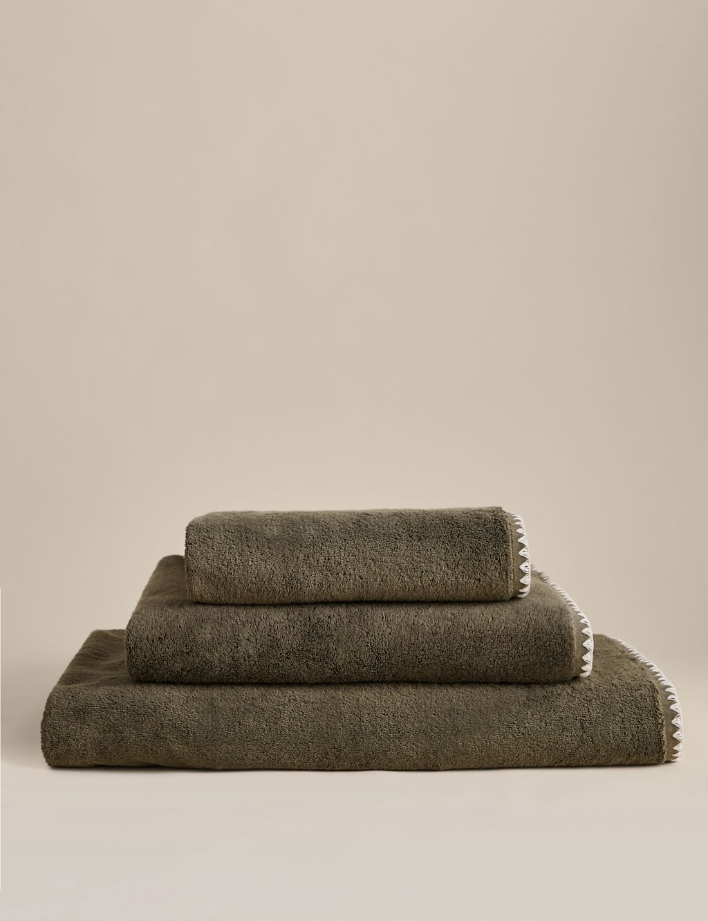 M&S Egyptian Cotton Blanket Stitch Towel - Bath Sheet - Khaki, Khaki