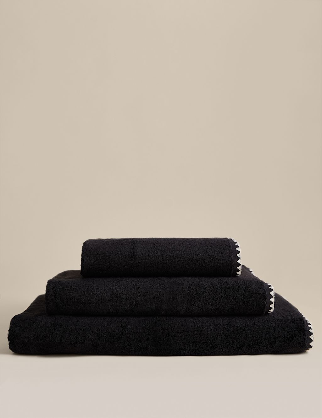 M&S Egyptian Cotton Blanket Stitch Towel - Bath Sheet - Black, Black