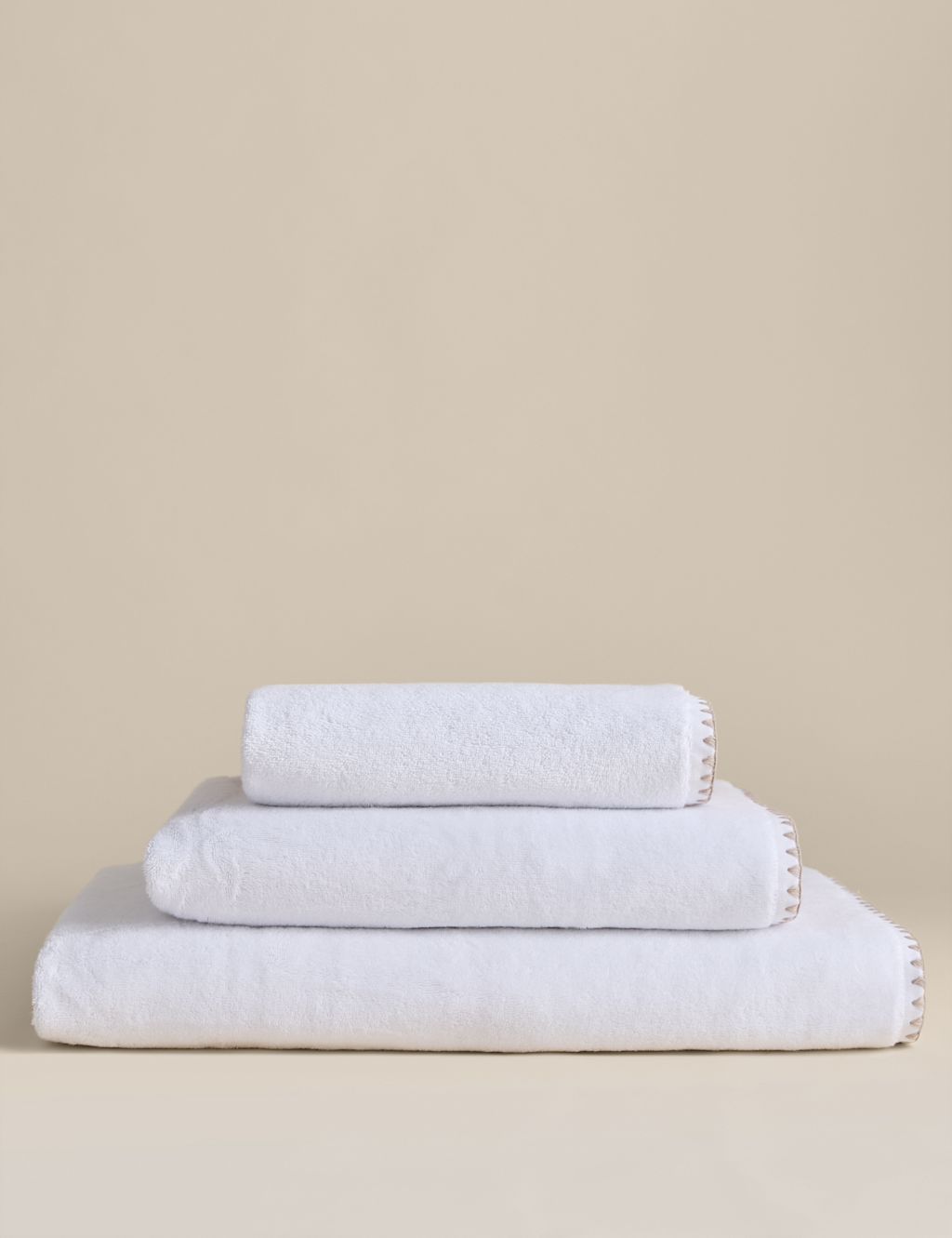 M&S Egyptian Cotton Blanket Stitch Towel - Bath Sheet - White, White