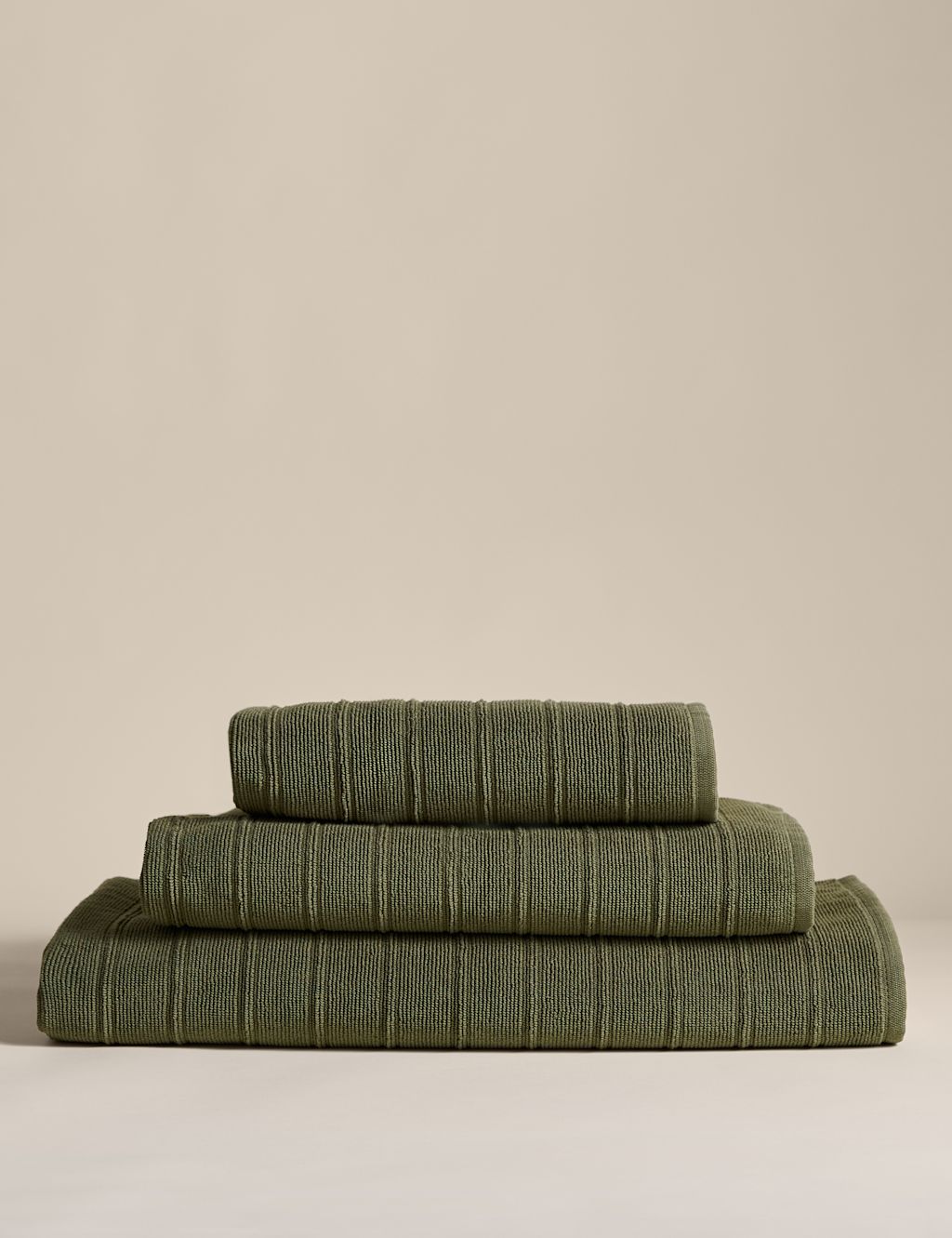 M&S Egyptian Cotton Striped Towel - Bath Sheet - Khaki, Khaki
