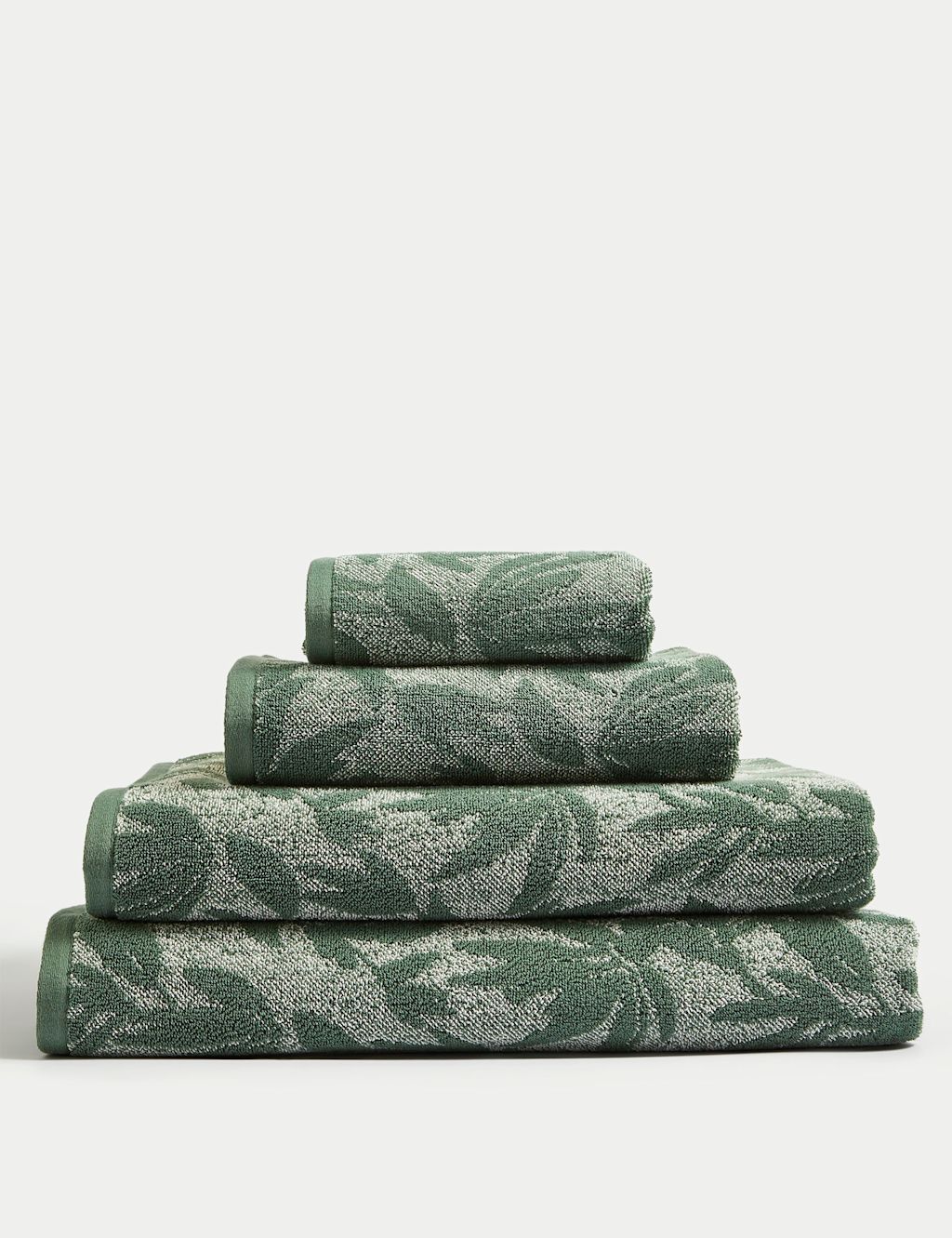 M&S Pure Cotton Marl Leaves Towel - Bath Sheet - Forest Green, Forest Green
