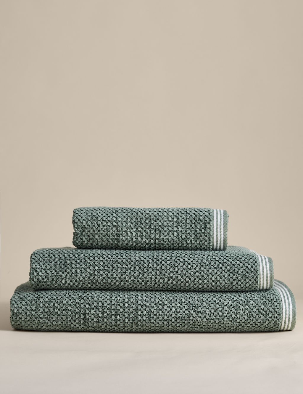 M&S Pure Soft Cotton Rice Weave Towel - Bath Sheet - Smokey Green, Smokey Green