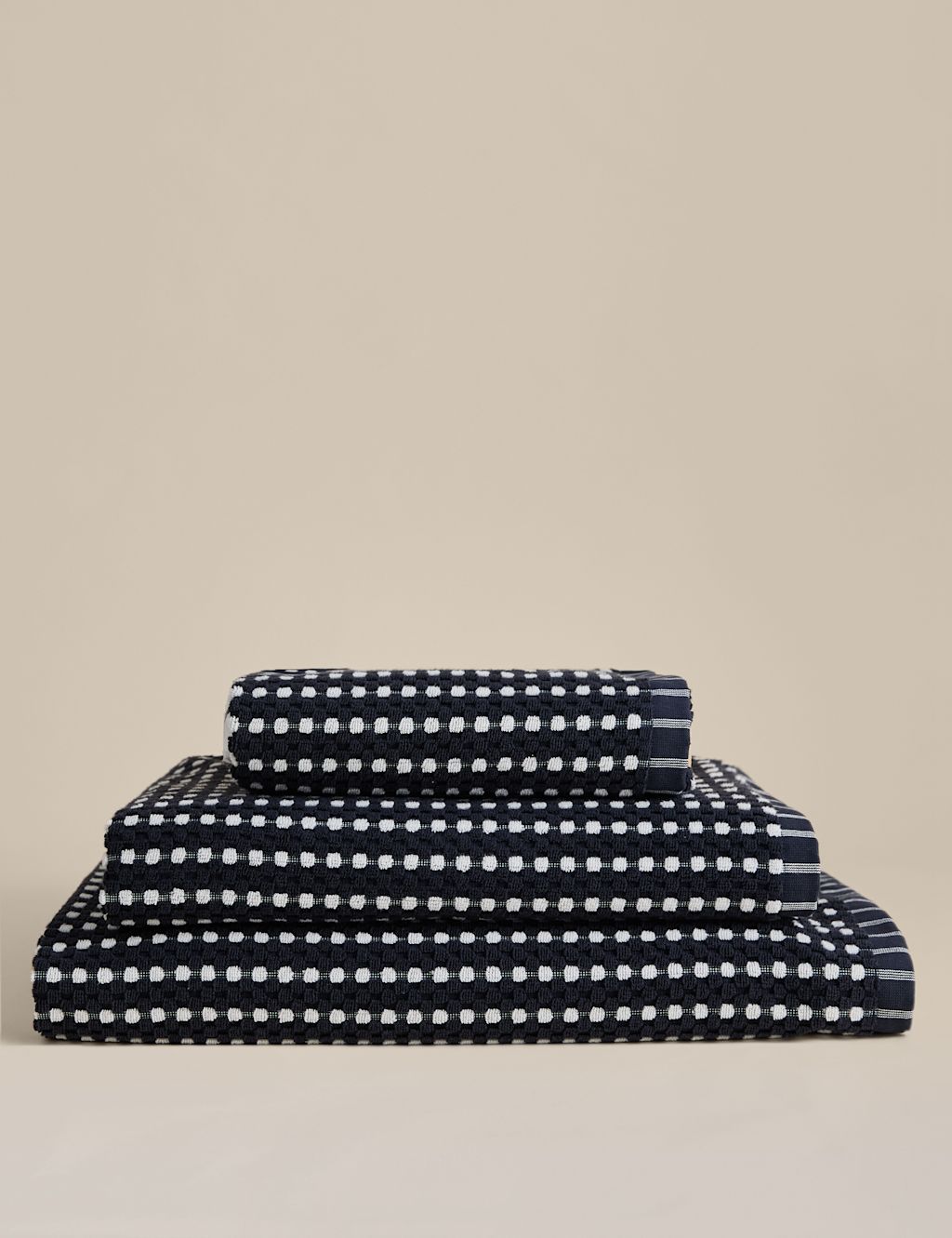 M&S Pure Cotton Spotty Striped Towel - Bath Towel - Navy, Navy