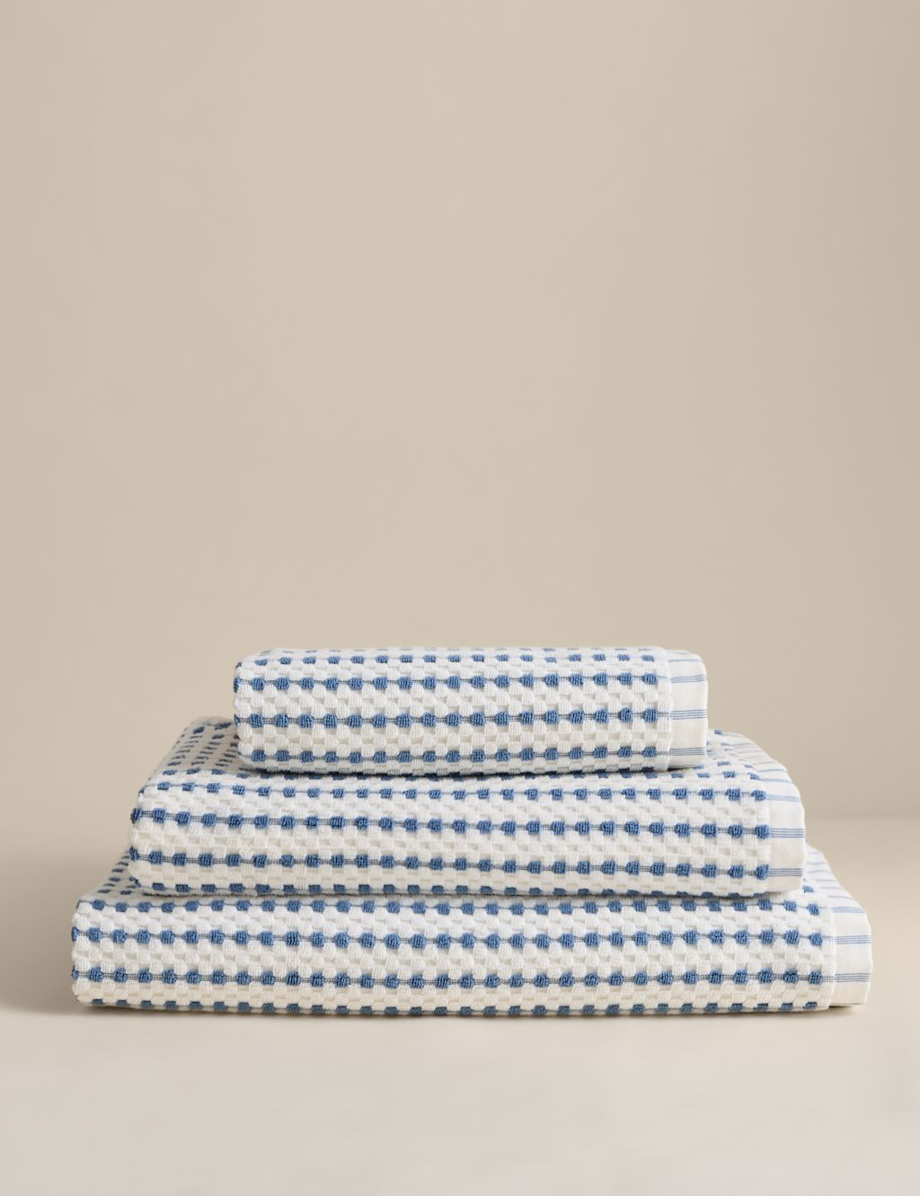 M&S Pure Cotton Spotty Striped Towel - Bath Sheet - Denim, Denim