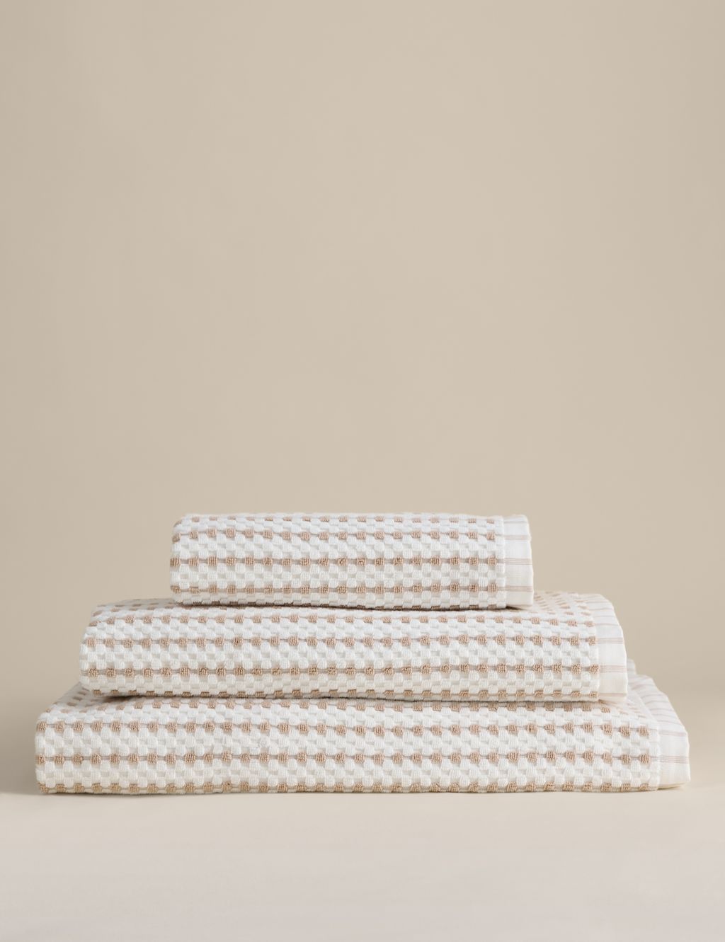 M&S Pure Cotton Spotty Striped Towel - Bath Sheet - Biscuit, Biscuit