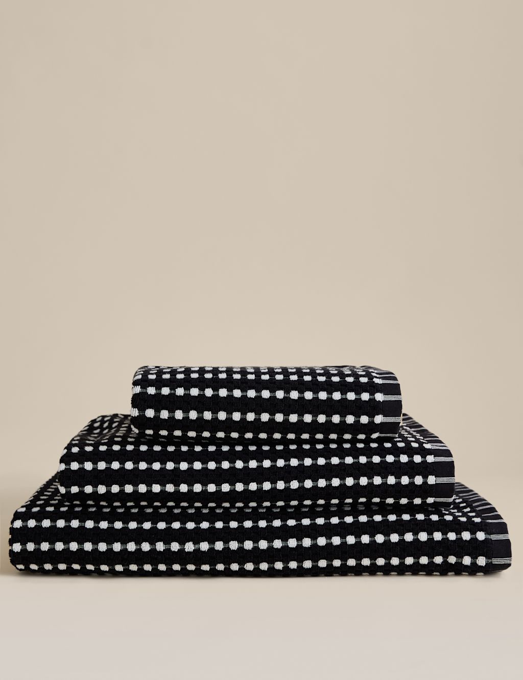 M&S Pure Cotton Spotty Striped Towel - Bath Sheet - Black, Black