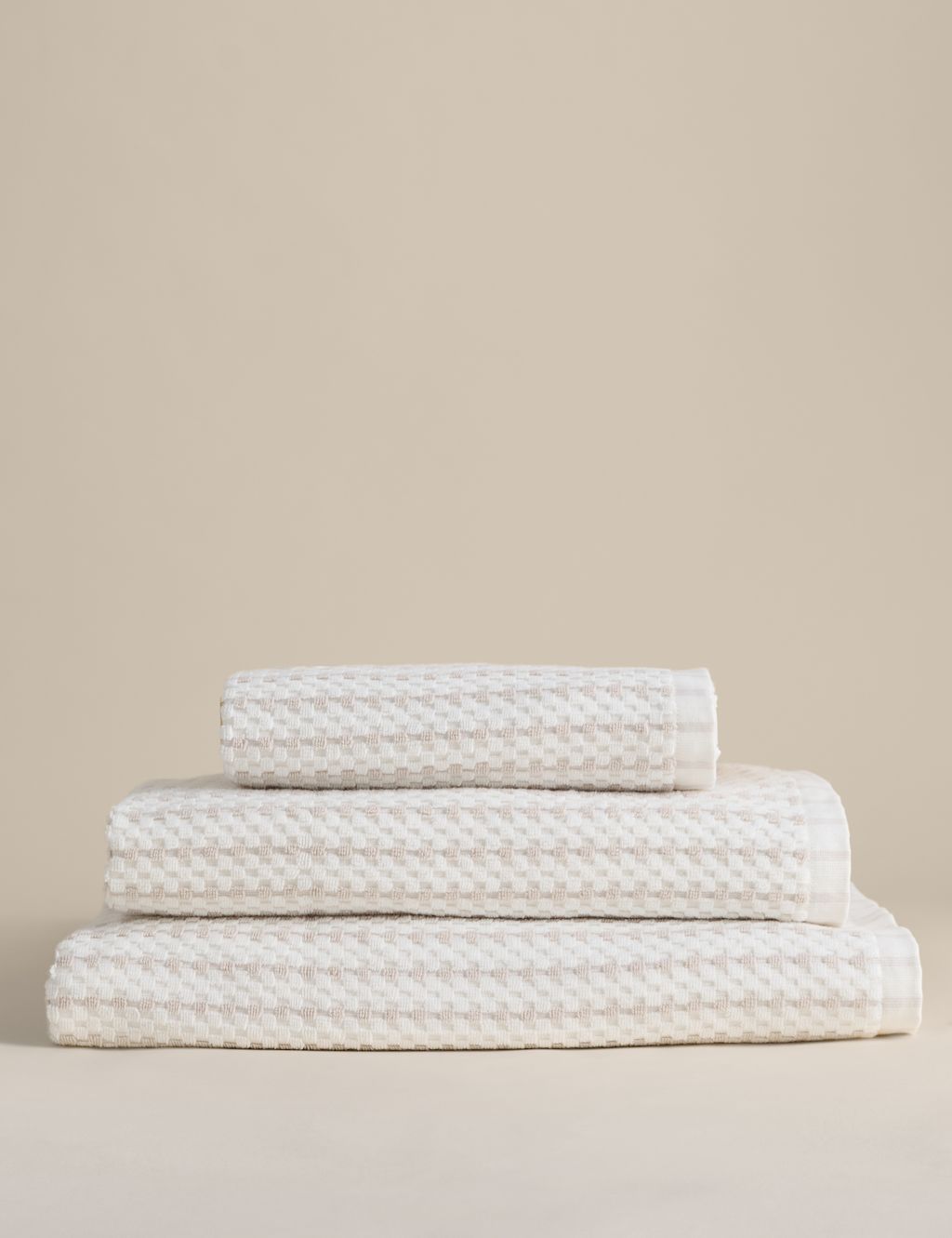 M&S Pure Cotton Spotty Striped Towel - Hand Towel - White Mix, White Mix
