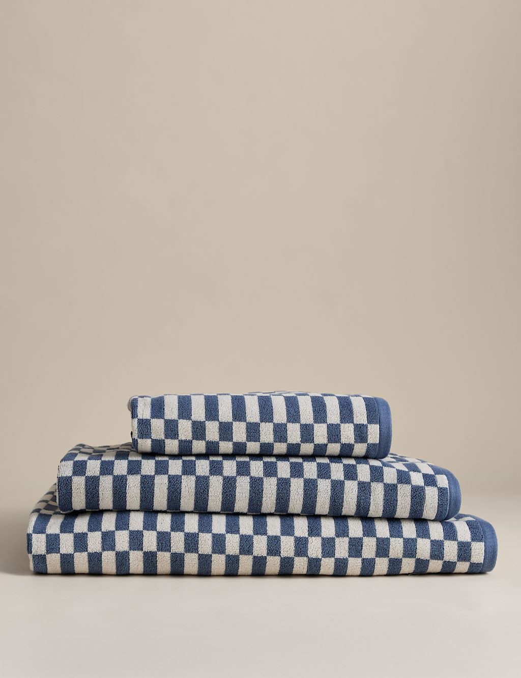 M&S Pure Cotton Geometric Check Towel - Bath Sheet - Slate Blue, Slate Blue