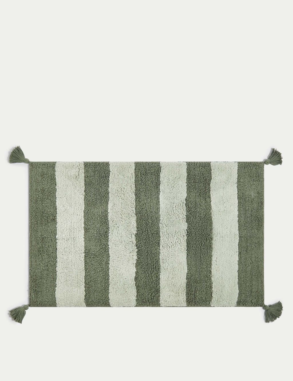 M&S Pure Cotton Striped Bath Mat - Forest Green, Forest Green