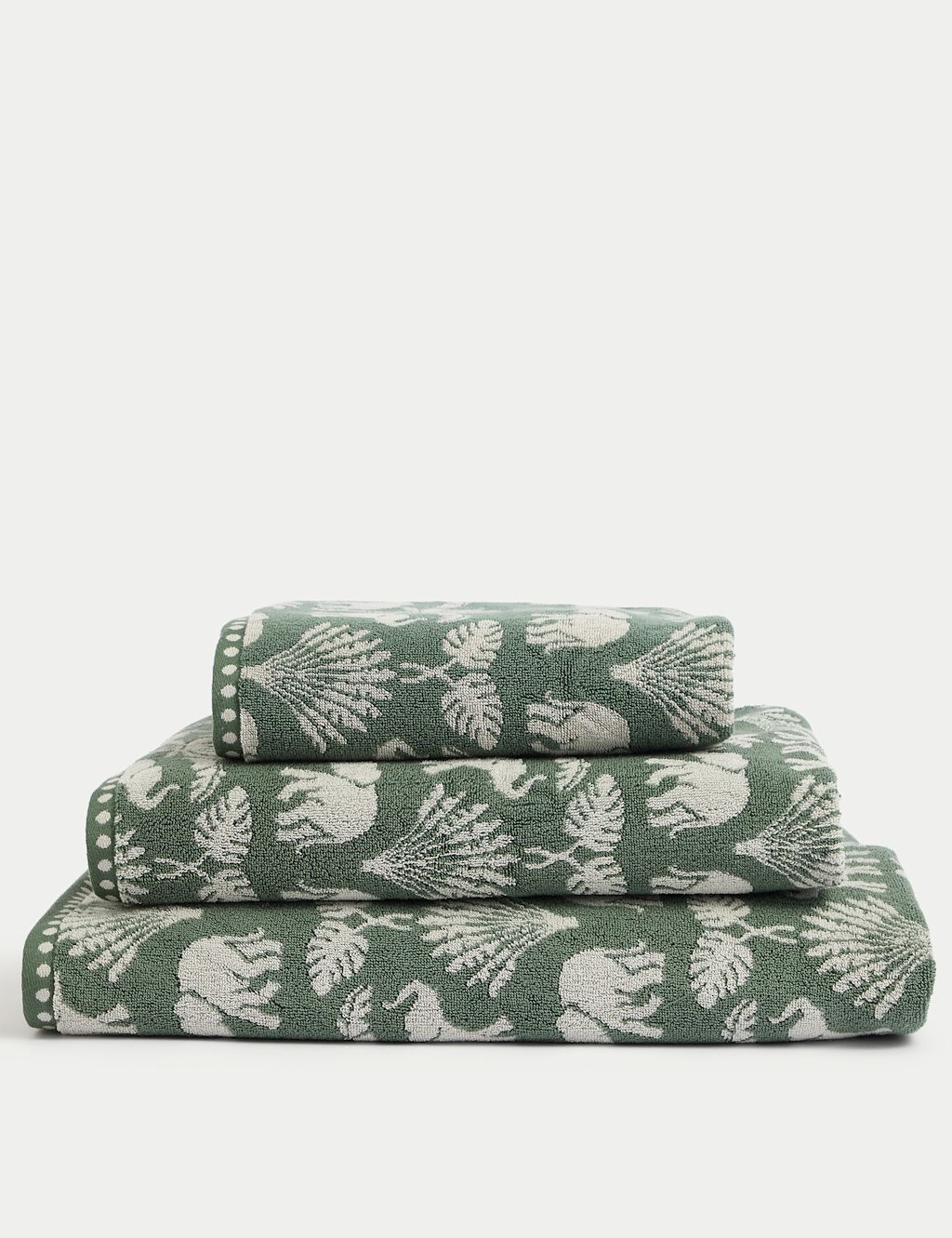 M&S Pure Cotton Elephant Palm Towel - Bath Towel - Forest Green, Forest Green
