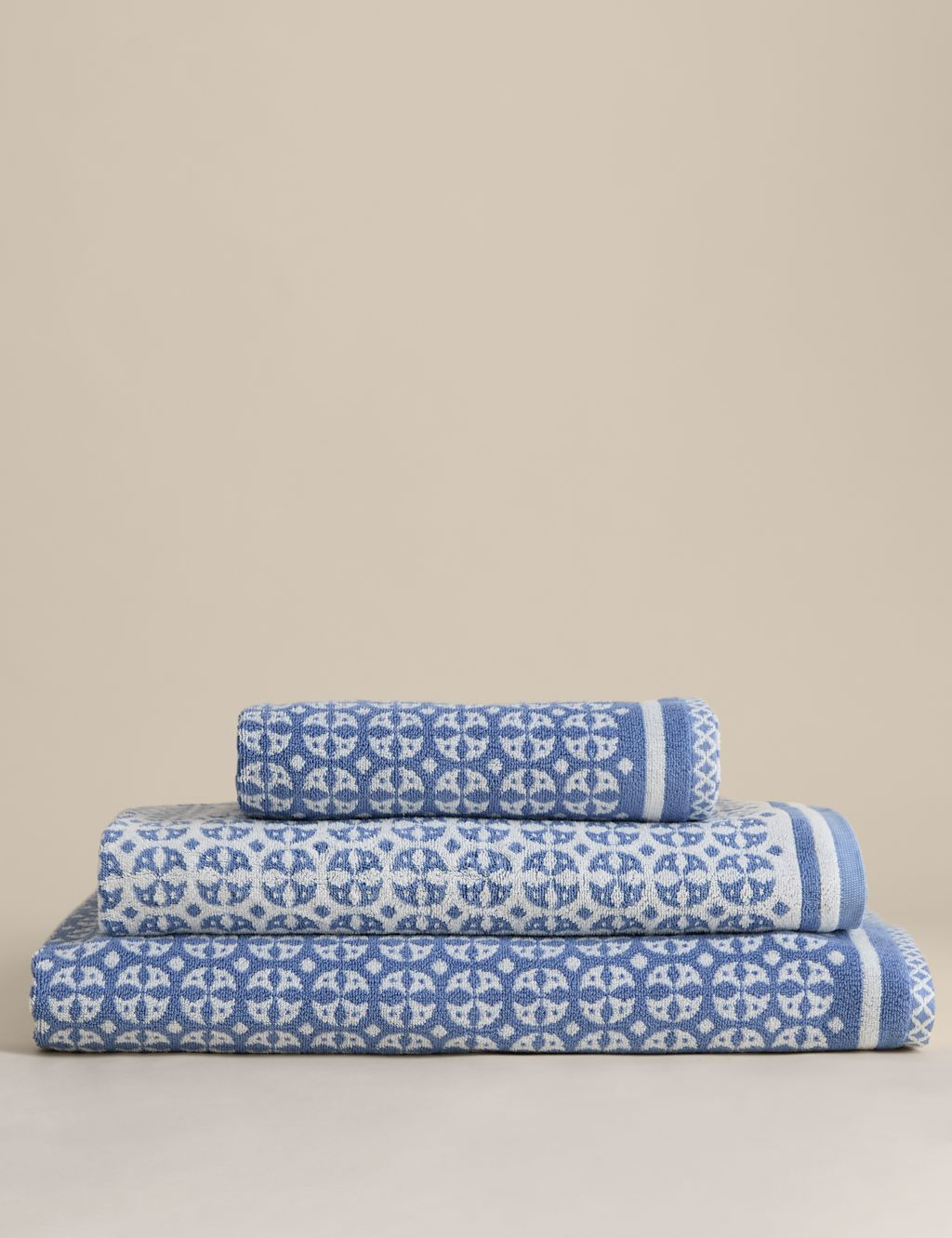 M&S Pure Cotton Geometric Circle Towel - Bath Sheet - Denim, Denim